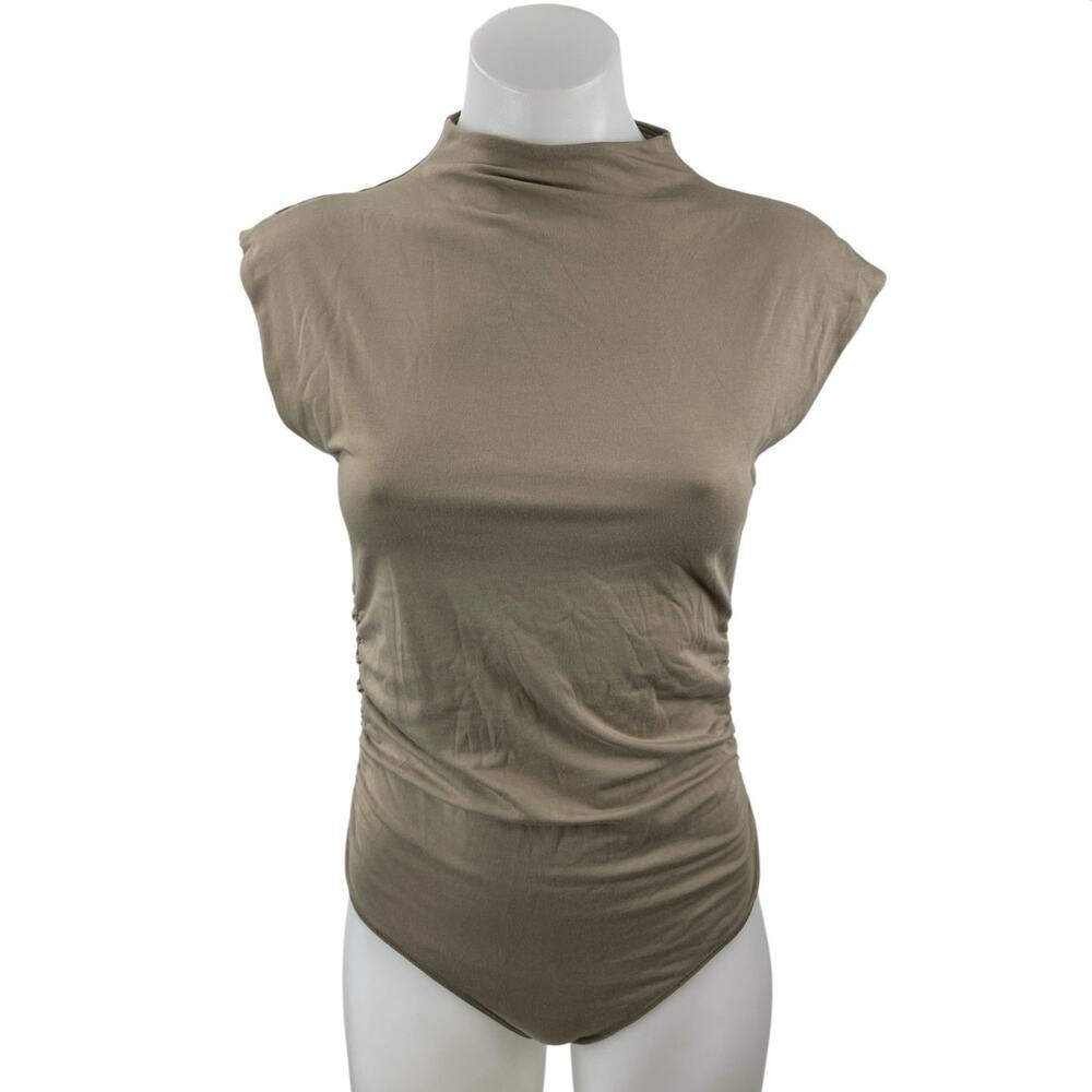 Abercrombie & Fitch Paloma Womens Gray Mock Neck Cap Sleeve Tight Bodysuit Top M